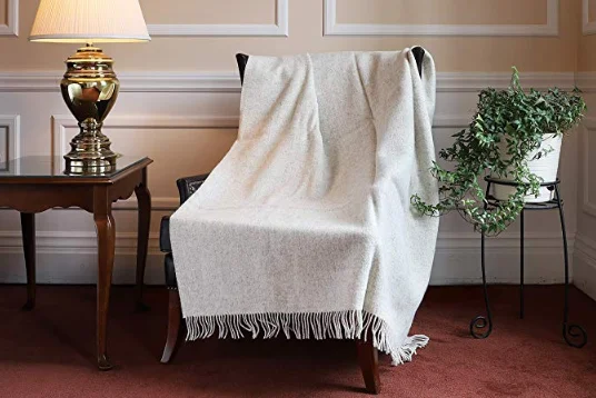
100% Natural Lambswool Non-Dyed Fringed Soft and Warm Knit Home Throw Blanket 