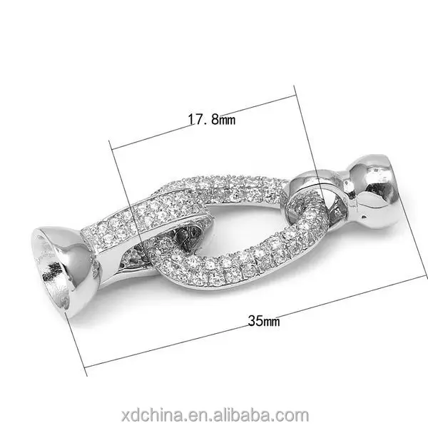 XD s1391 Sterling Silver Oval fine CZ twist necklace clasp 925 silver necklace clasp connector