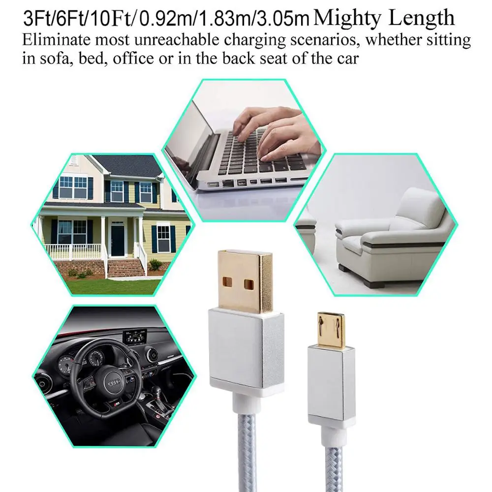 Free sample Micro USB Cable 8 Inch Nylon Braided Fast USB Charging Cord Micro USB