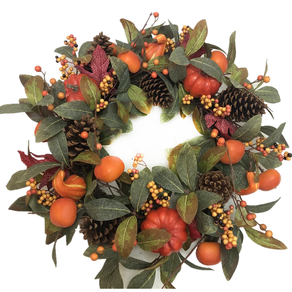 Autumu wreath harvest and door decoration fall golden berry pinecone pumpkin wreath fall wreath