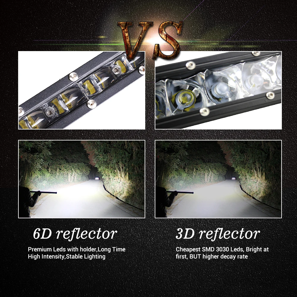 Japan US High Quality 6D Reflector 30000 Lumens 8' 20' 30w 90w driving beam super slim barras led para vehicle