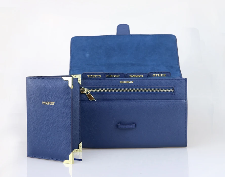 small MOQ genuine leather luggage tag passport holder travel wallet travel set