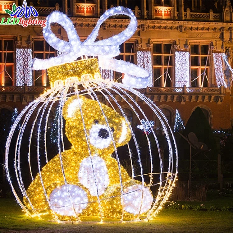 Большой Рождественский 3D мотив, освещенный анимированный полярный медведь, светодиодные 3D Животные, скульптурные огни