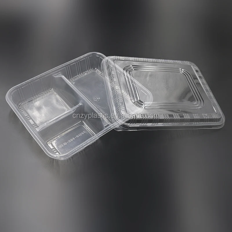 3 Compartment Plastic Food Divider Bento Lunch Box Takeaway Disposable Container with Lid Clear Food Storage Rectangle