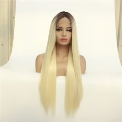 Silky Straight Brown to Blonde 2T Ombre Synthetic Lace Front Wig for Women