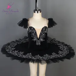 Black professional ballet dance costume pleated tulle tutus adult girls pancake tutu BLL044-2
