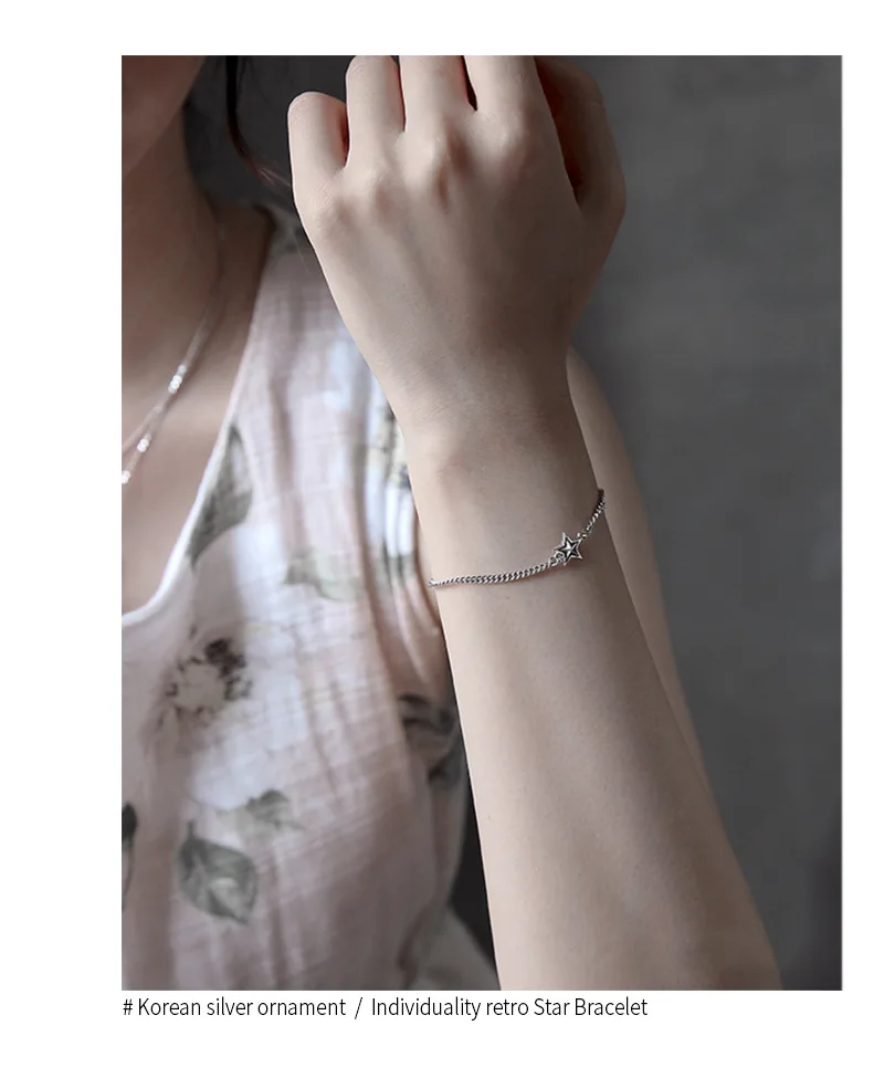
Maxhen68 Korea handmade s925 Sterling silver fashion personality retro stars bracelet for women 