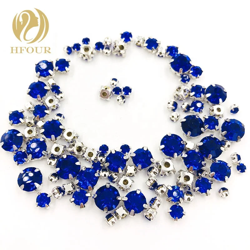 Mixed Size Round Shape Sew on Rhinestones with Silver Claw