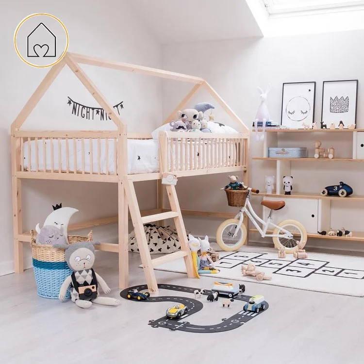 Kids mid sleeper cheap price bedroom furniture set amazon house loft bunk bed with stairs