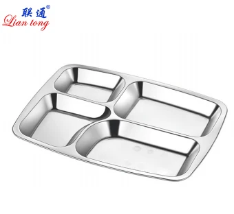 Factory wholesale cheap stainless steel canteen food tray divided fast food  tray   dinner plate