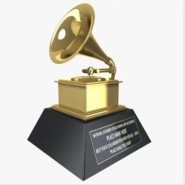 Hot sale custom logo&size black grammy award trophy crystal pedestal