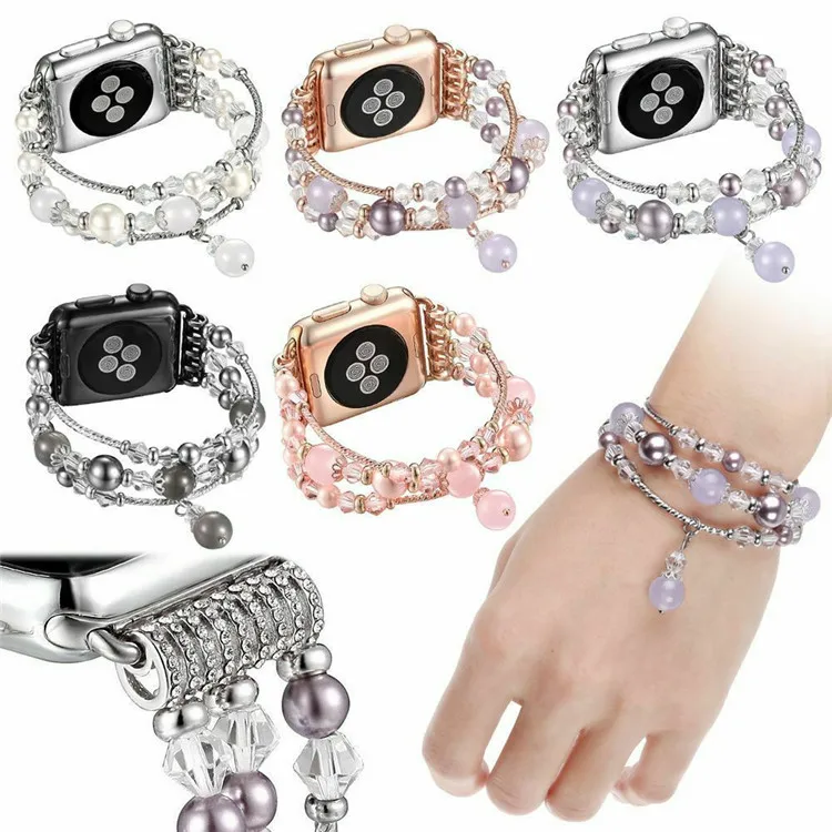 HuaMJ Bead Band Bracelet Replacement Wrist Strap for Apple Watch Series
