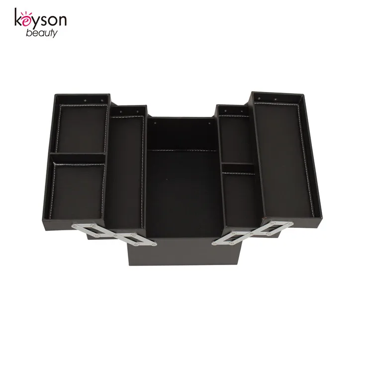 Keyson Custom Logo Easy Carrying Beauty Box Soft Leather Makeup Tool Organizer with Trays