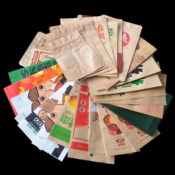 airtight custom white brown craft gift kraft paper packaging bag printed with your own logo for food