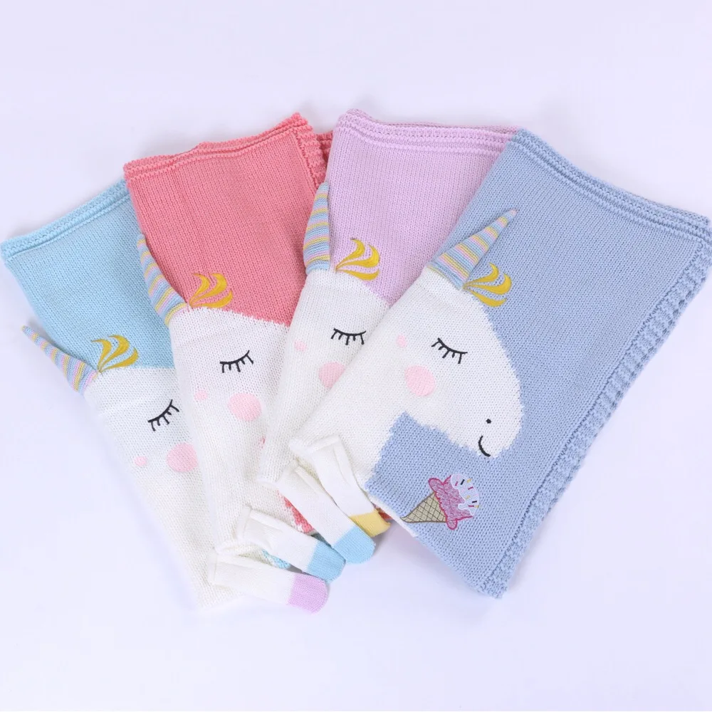 
Cute Unicorn Knitted Blanket Kids Cartoon Animal Bed Sofa Beach Towel For Baby 