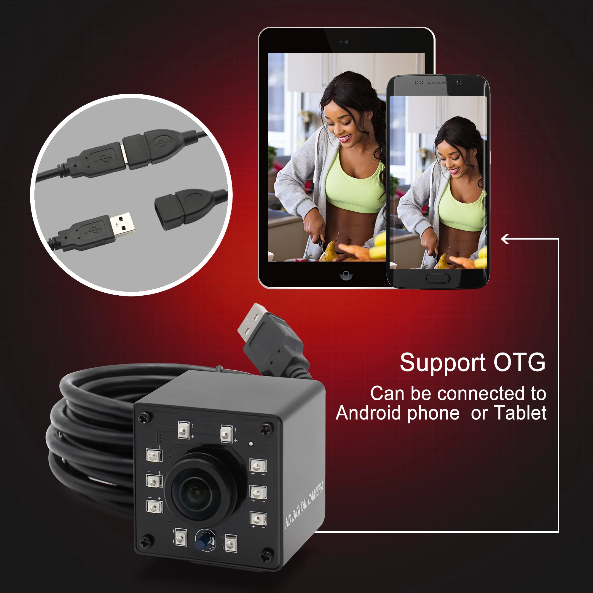 ELP Wide Angle Fisheye Lens Full HD 1080P 30fps CMOS OV2710 Night Vision Free Driver USB Webcam Camera With LED