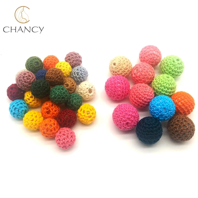 DIY handmade jewelry accessories  20mm fiber crochet ball wood spacer beads