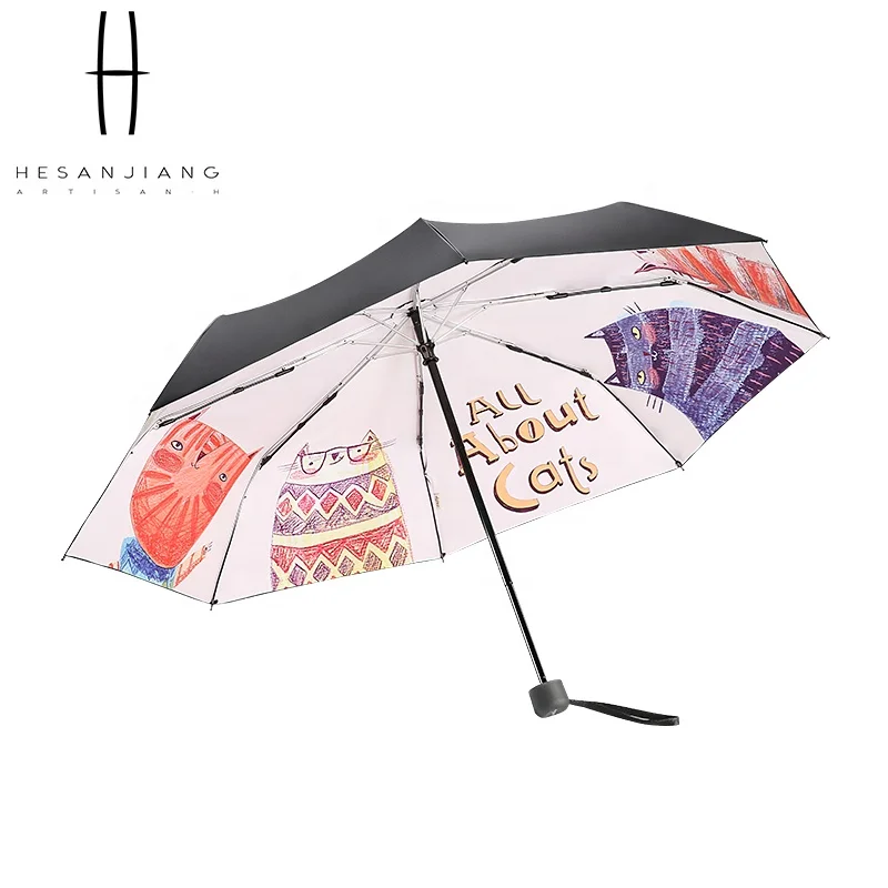 Small pocket folding umbrella with cat pattern anti uv sun umbrella folding type for ladies