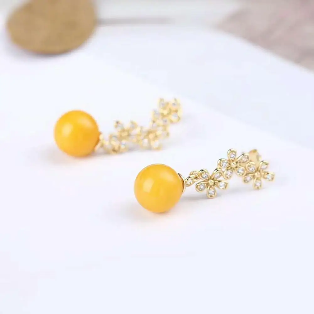 Gemstone Jewelry Manufacturer Wholesale New Design Trendy 925 Sterling Silver Natural Yellow Amber Jewelry Set Women
