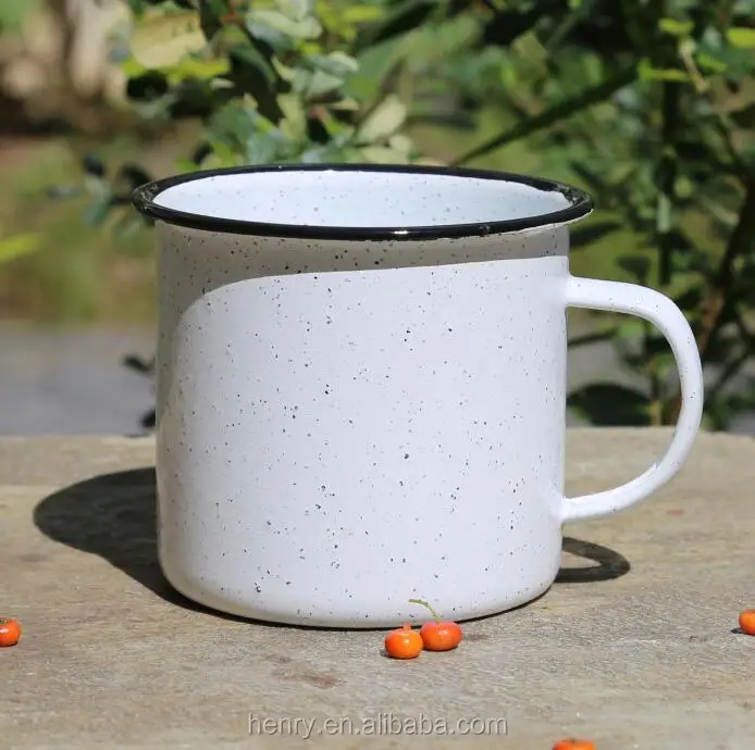 white 18 oz enamel mug with speckle