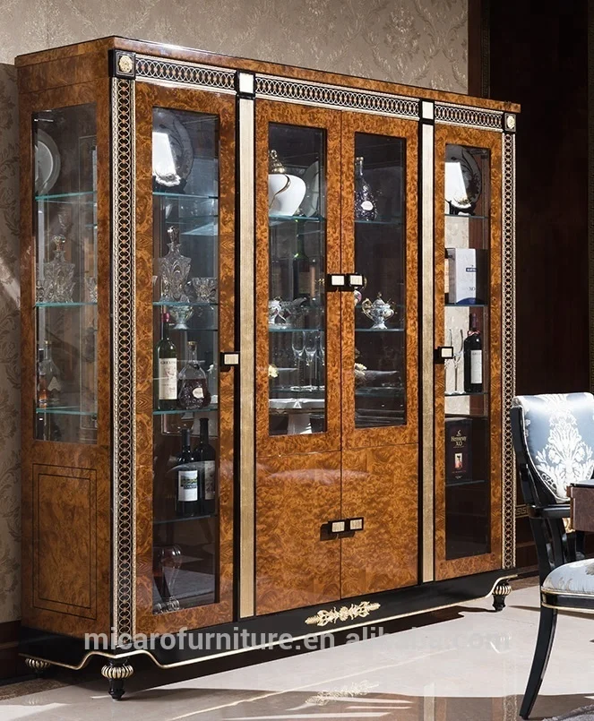 Italian royal antique classic wooden 8 seats dining table set