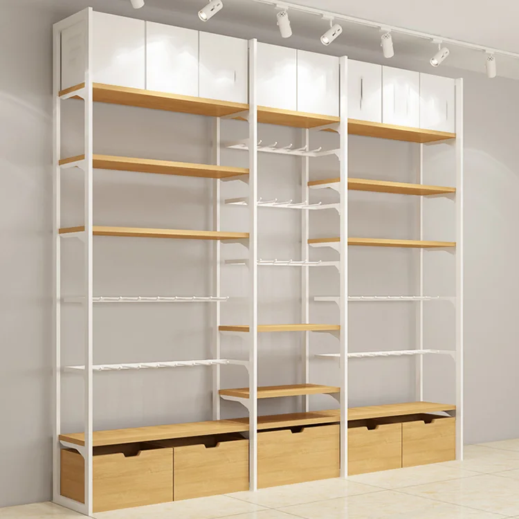 Store Equipment Decorative Customizable Wooden Wall Hanging Shelf Design Models Shelves for Shops with Drawer