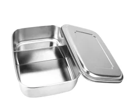 Eco friendly rectangular multi compartments leakproof 304 stainless steel metal prep meal container box lunch with lid