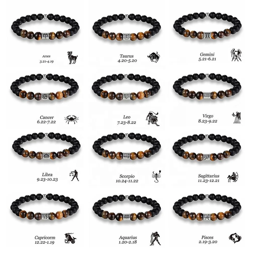 
Onxy Natural Stone Beads Bracelet, 12 Zodiac Bracelet For Men Jewelry 