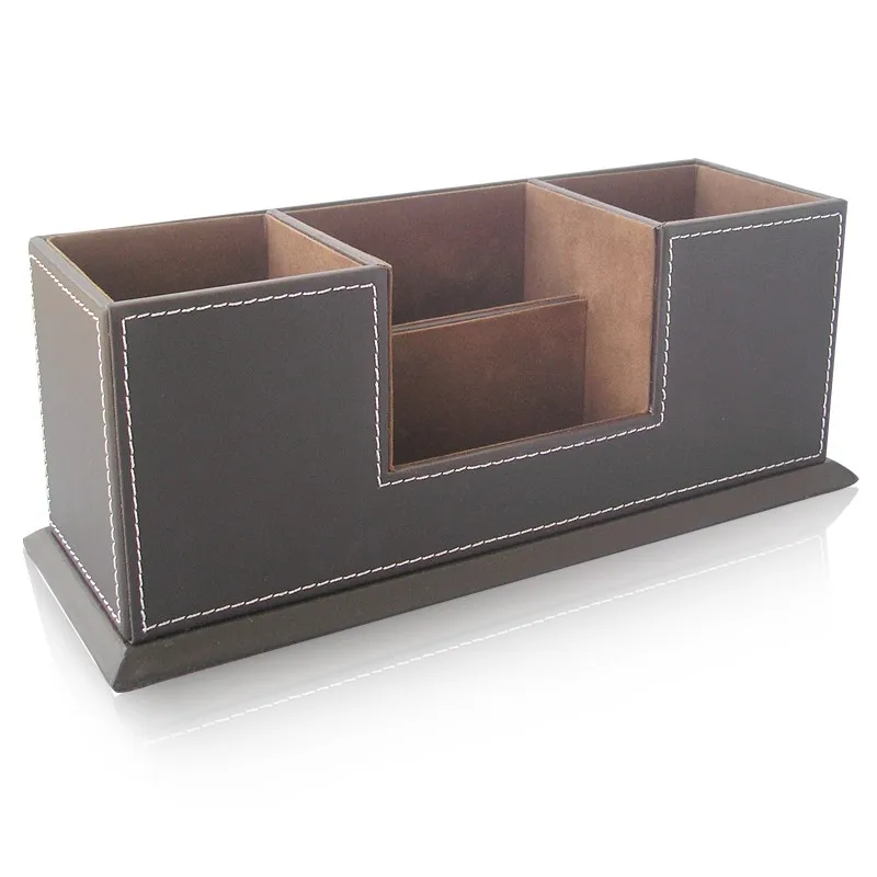 Office School Stationery Desk Organizer Faux Leather Storage Pen holder
