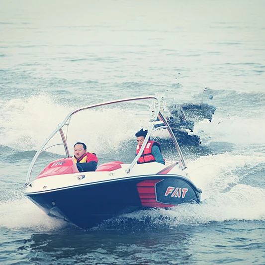 New fiberglass jet boat with outboard engine for private