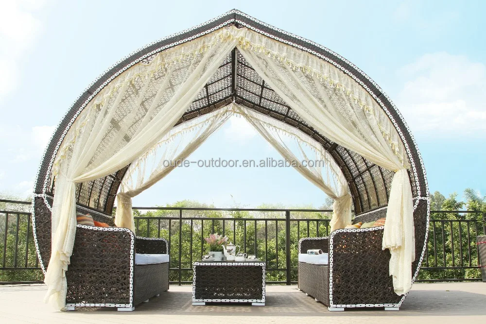 Rattan peach shaped gazebo tent outdoor furniture