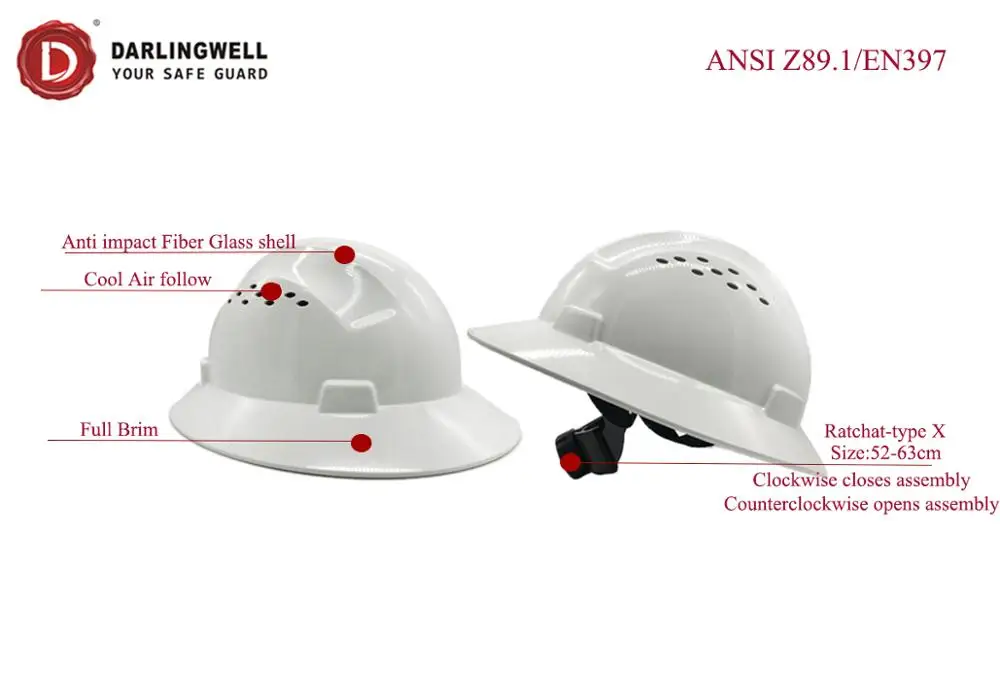 
Darlingwell Wholesale Full brim industrial safety helmet mining safety hard hat with cool air follow safety helmet carbon fiber 