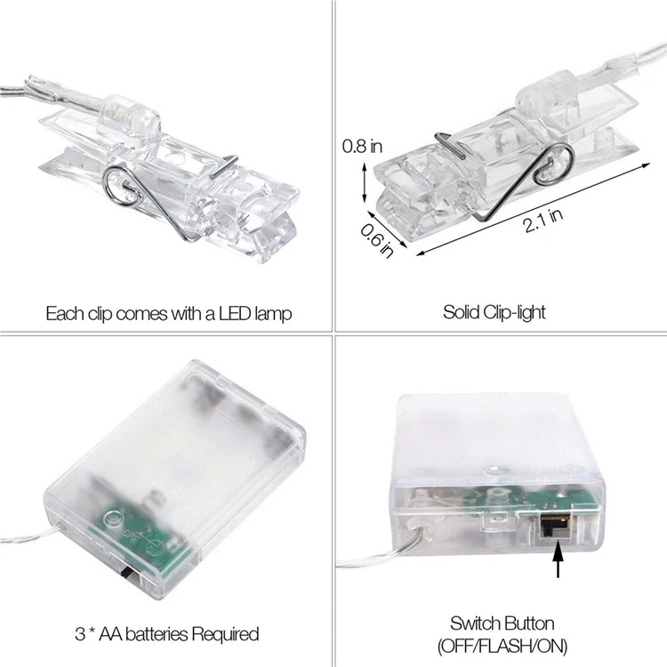 Hand Made Led Photo Clip Flash Holiday Festival Decorative String Window Dressing Battery Operated Light