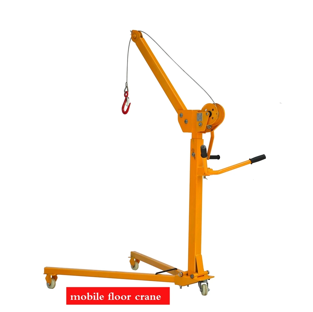 Mobile portable 200kg folding hoist manual lifting car crane hand crank small floor crane lifting machine loading