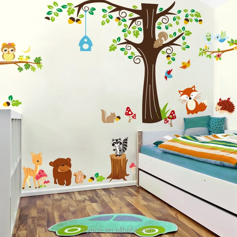 Oversize Jungle Animals Tree Monkey Owl Removable Wall Decal Stickers Nursery Room Decor wall stickers