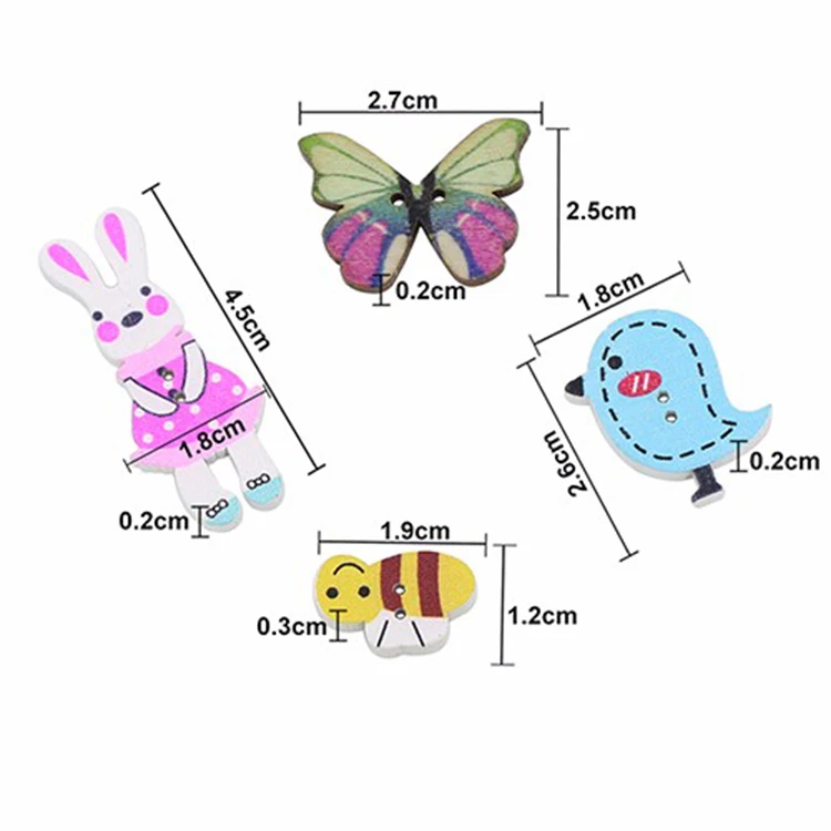 Горячая продажа 50 шт./пакет два отверстия смешанные с рисунками зверей из мультфильмов 2 отверстия деревянные детские кнопки