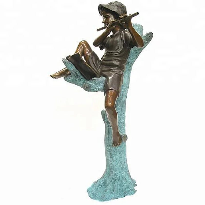
Boy Playing Flute Bronze Garden Statue Fountain 