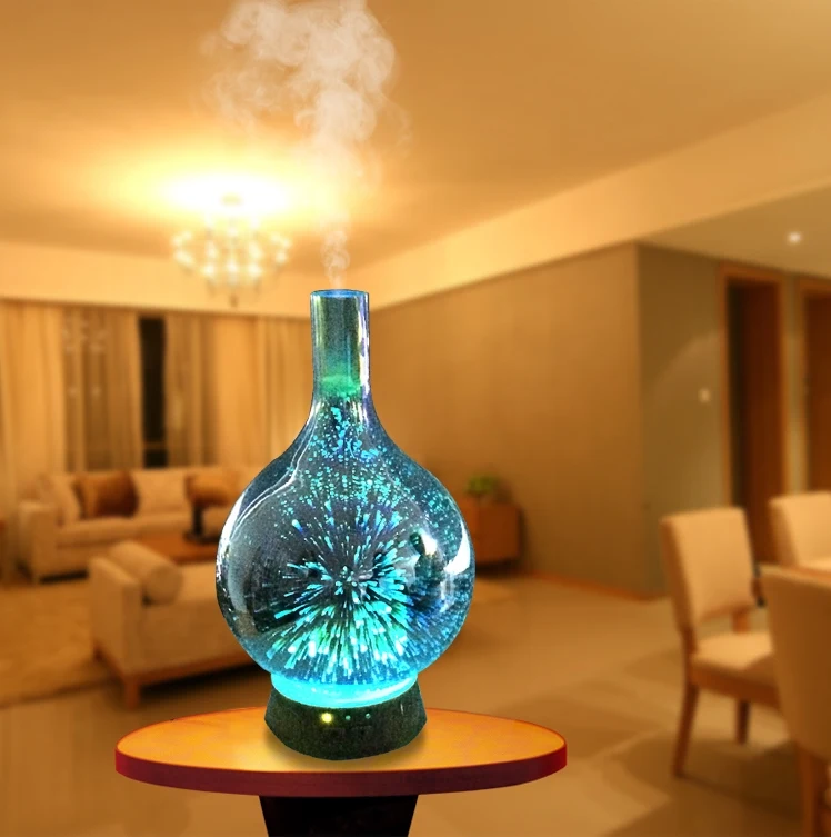 
SOICARE Factory 100ml glass 3D fire working Ultrasonic Aromatherapy Essential Oil Diffuser 
