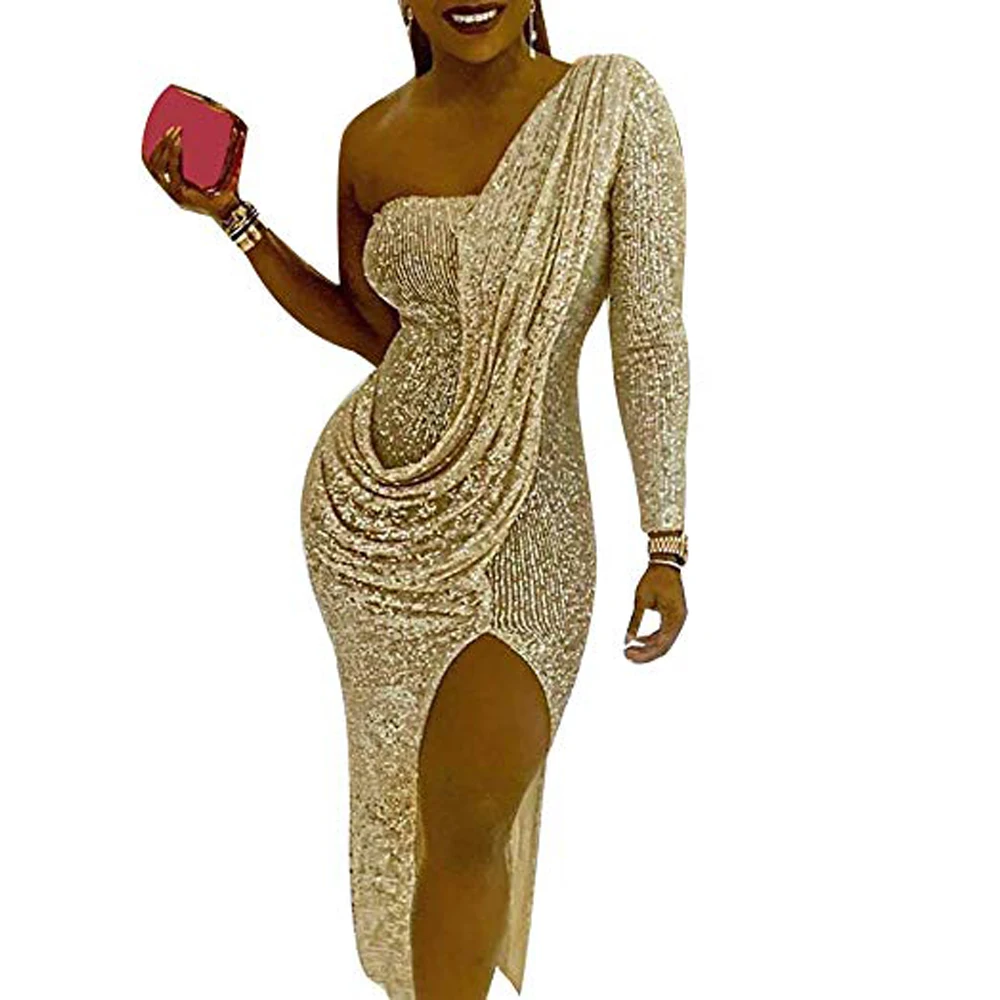 2021 latest design gold prom dresses party maxi sequin evening dress