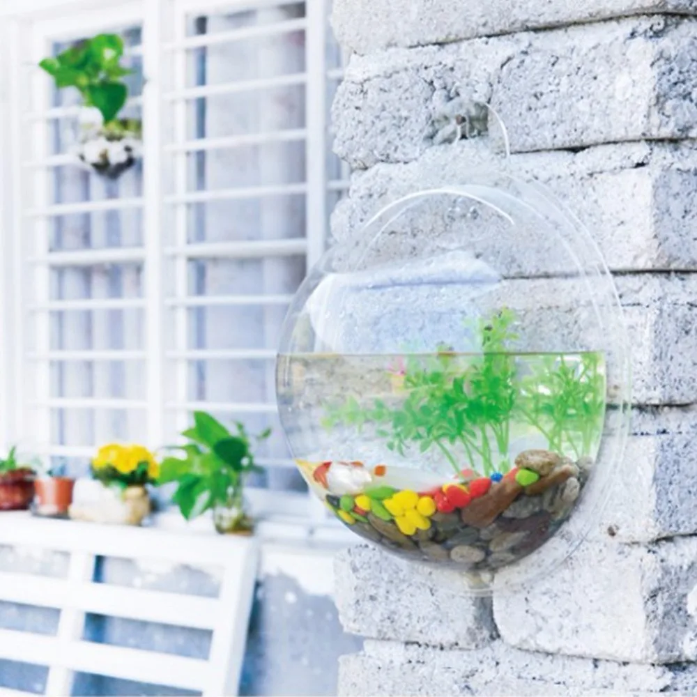 Creative Acrylic Hanging Wall Mount Fish Tank Bowl Vase Aquarium Plant Pot Bowl Bubble Aquarium Decor