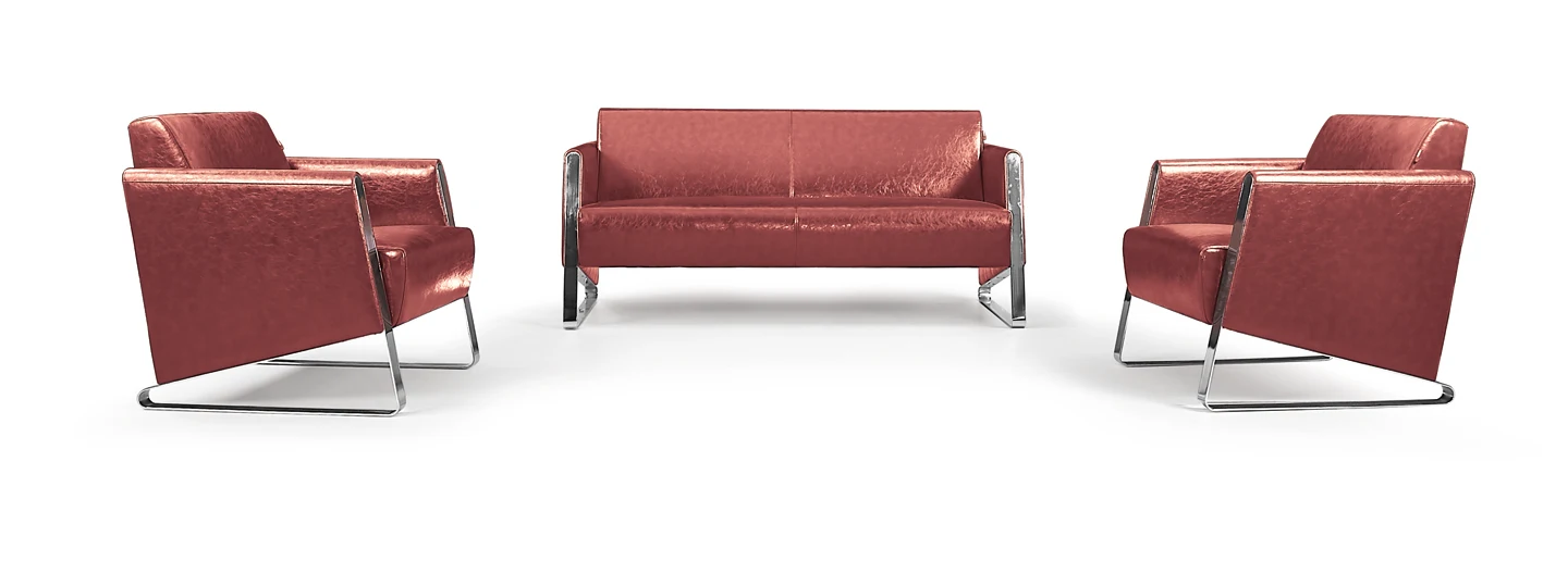 Modern Design PU Leather BONDED Leather Office Chair Furniture Sofa Set 3 Seater RED Sectional  Commerical Fabric Sofa