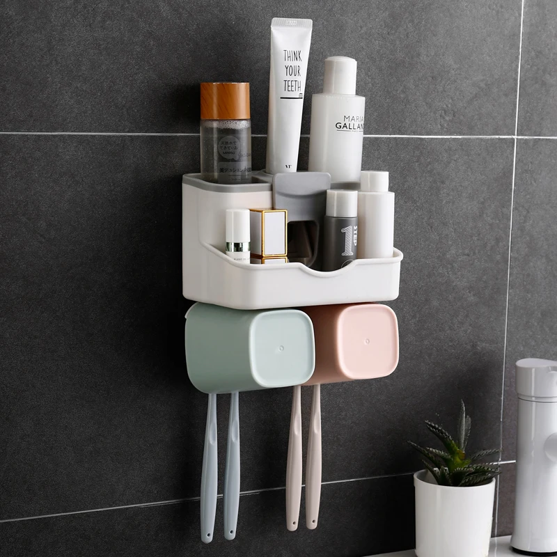 Ванная комната использовать сэкономить пространство многофункциональный настенный держатель для зубной щетки держатель для ежедневного чашки набор