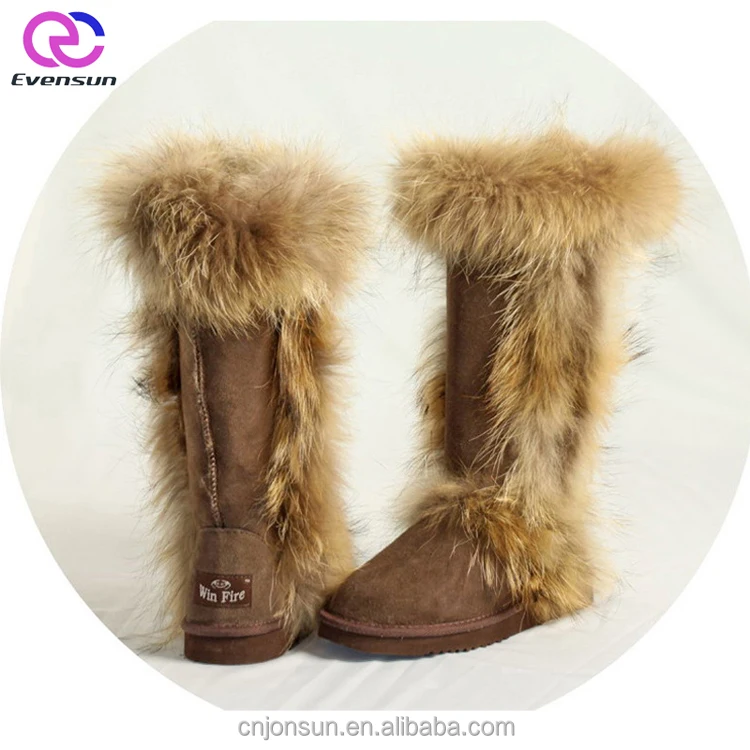 New Fashion Classic and Comfortable Double-face Winter Women Sheepskin Boots With Raccoon Fur Around