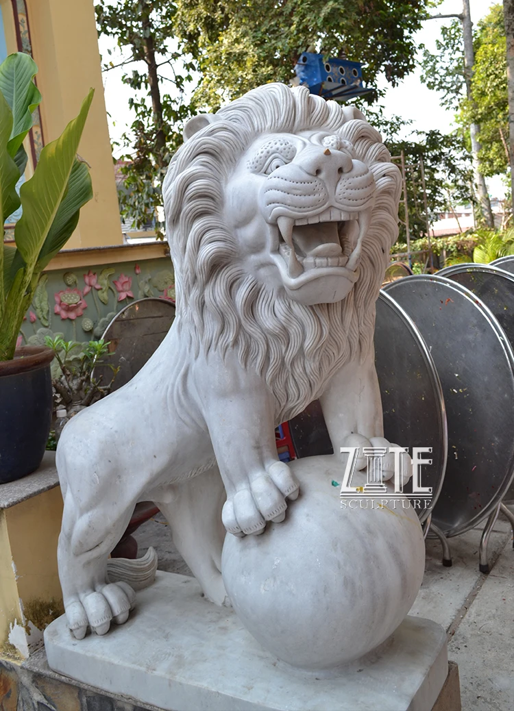 Carved garden marble animal sculpture big large stone lion statue
