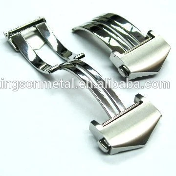 Brushed stainless steel Watch deployment clasp for a leather strap