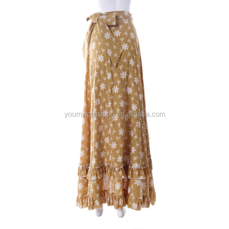 Women Summer Floral Print Asymmetric Long Skirt Beach Cover up Maxi Apron Skirt
