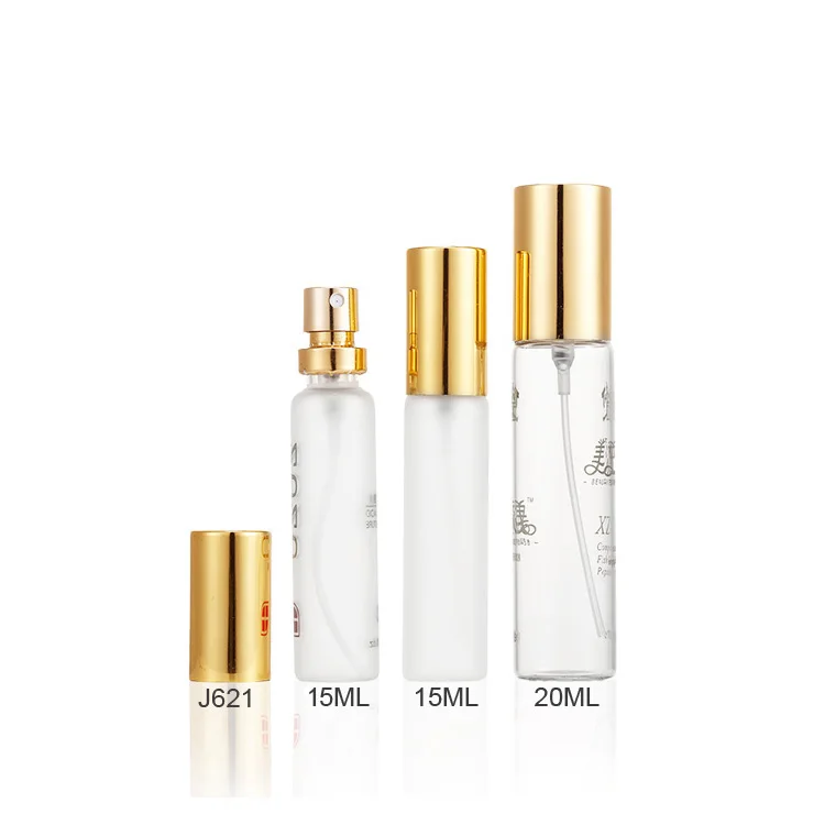Custom made logo 15ml 20ml crimp neck mist sprayer pump over caps empty frosted transparent glass perfume spray bottles
