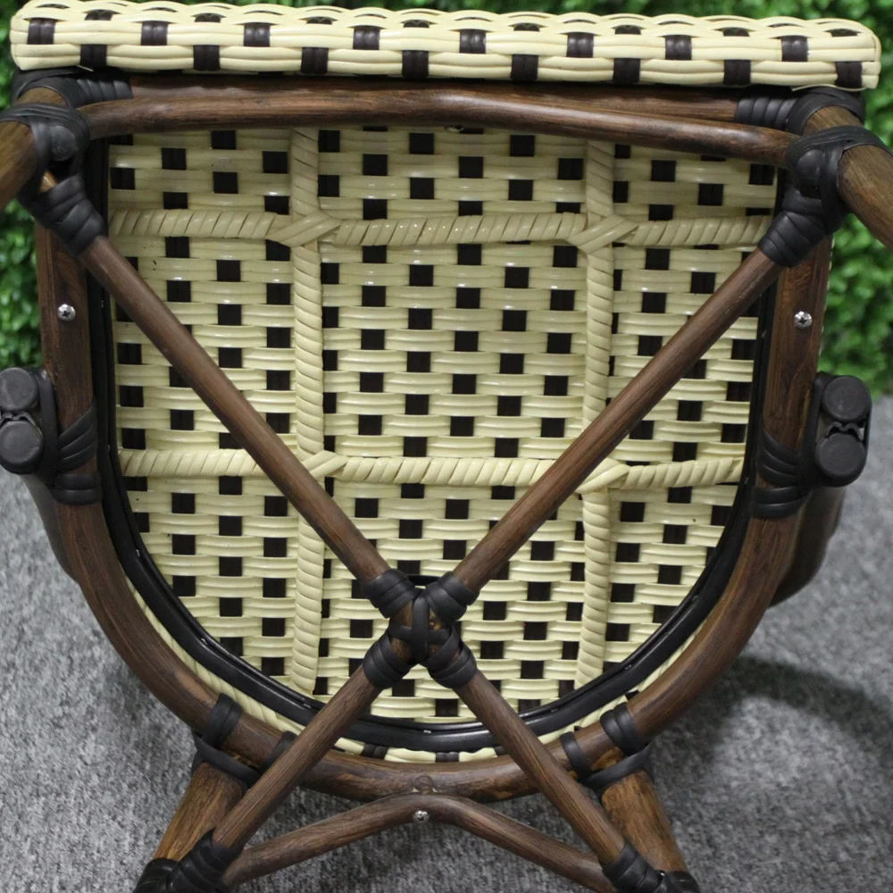 Уличная пластиковая бамбуковая мебель, алюминиевый стул из ротанга во французском стиле для бистро