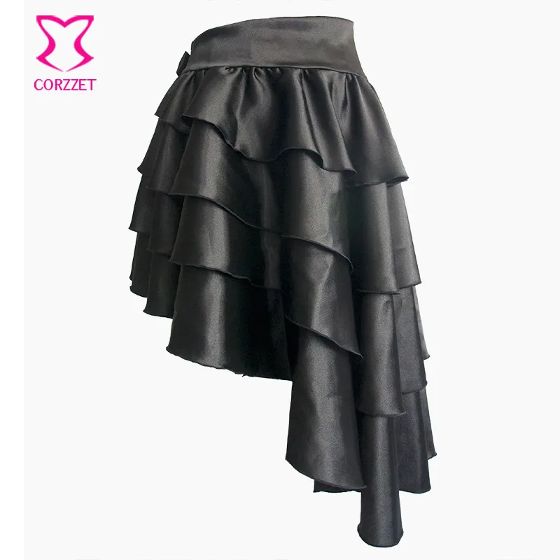 Corzzet Wholesale Black Satin Steampunk Skirt Plus Size Punk Victorian Gothic Dress