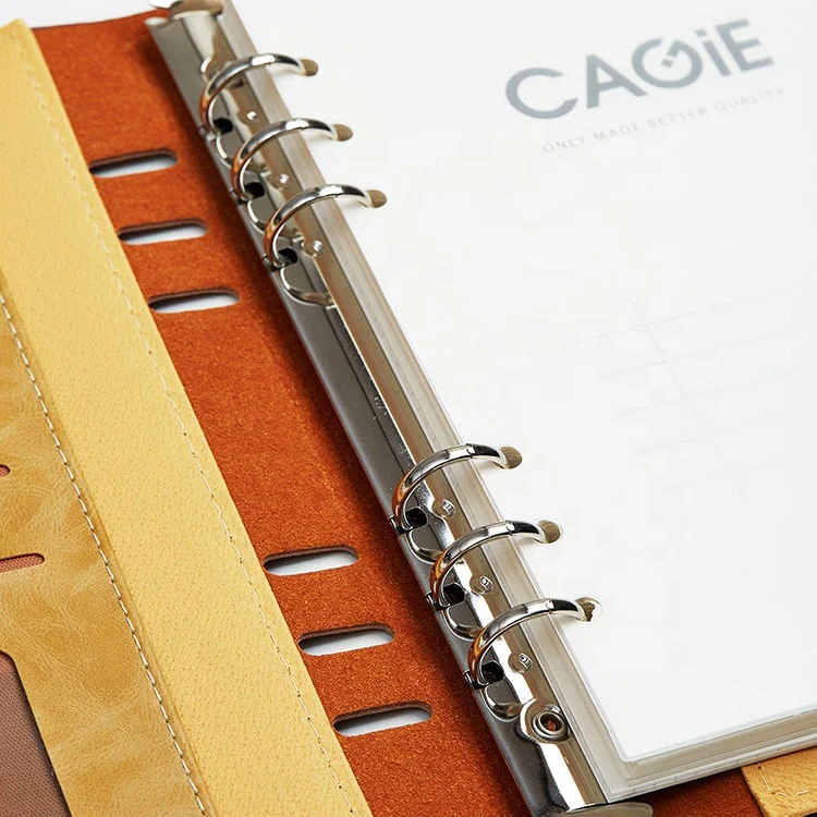 Office school stationery organizer loose leaf 6 rings binder business notebook pu leather customizable note book